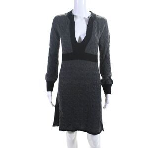 Searle Women's V-Neck Long Sleeves Cable Knit Sweater Dress Gray Size XS
